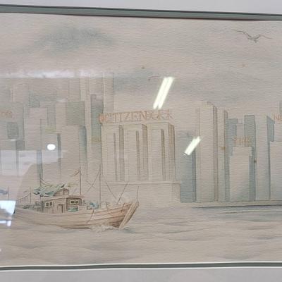 Harbor Watercolor Confluence of Societal Paths Signed Hoffman