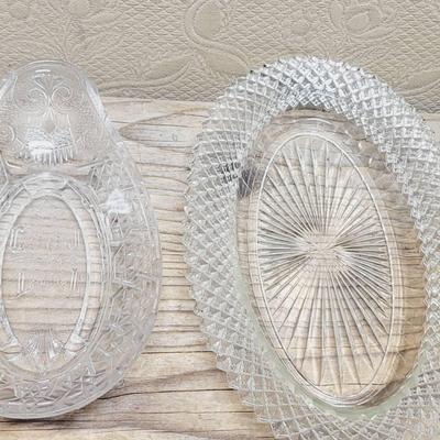 EAPG Good Luck and 2 English Hobnail Relish Candy Serving Dishes 