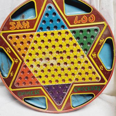 Tin Litho Checkers and Chinese Checkers Game Board 1953 Heavy TLC