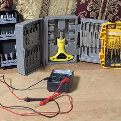 Garage Lot - Tool accessory sets and a multimeter