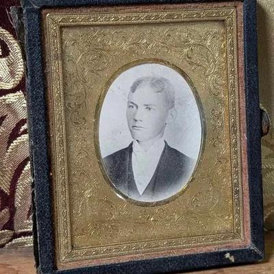 Ambrotype of Young Man Ornate Mat Circa 1800s
