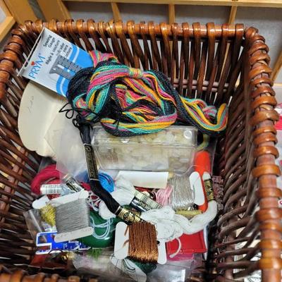 Embroidery Sewing Supplies Lot Thread Needles Projects Basket