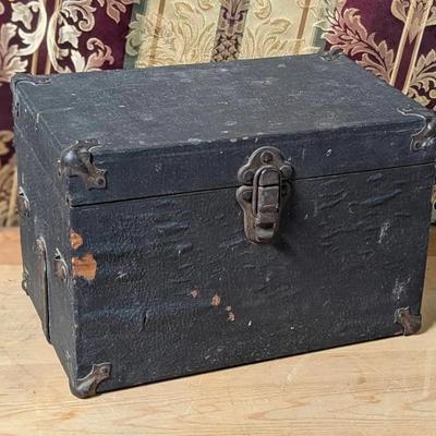Canvas And Leather Latch Box Antique 