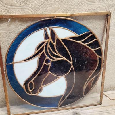 Stained Glass Blue White & Copper Wall Hanging Needs Chain