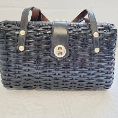 Woven Handbag Leather Handle Hong Kong Vintage