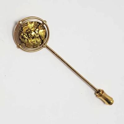 14K Gold Stick Pin With Natural Gold Nugget Accent