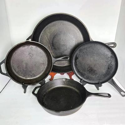 Calphalon & Lodge Cast Iron: 10 & 15” Skillets Plus 10” Griddle