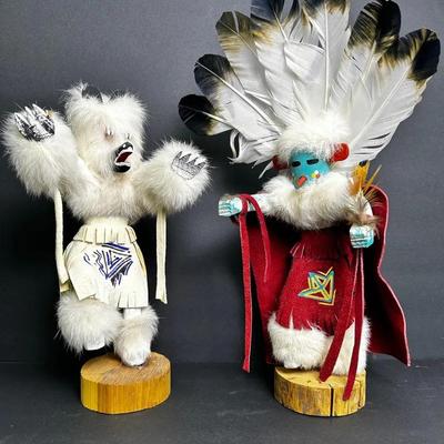 Signed Navajo Kachinas: Bear By L Jacida & Morning Singer Signed Illegibly