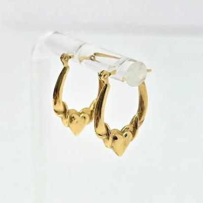 14K Gold Heart Hoop Earrings - .75" Long