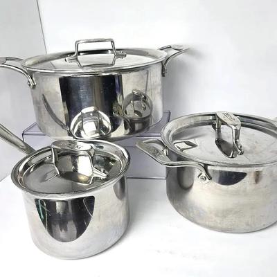 All Clad Stainless Steel Pots: 2, 4 & 8 Quart With Lids
