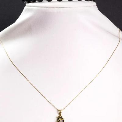 14K Gold Fine Chain Necklace, Onyx & Diamond Pendant & Onyx & 14K Bead Bracelet