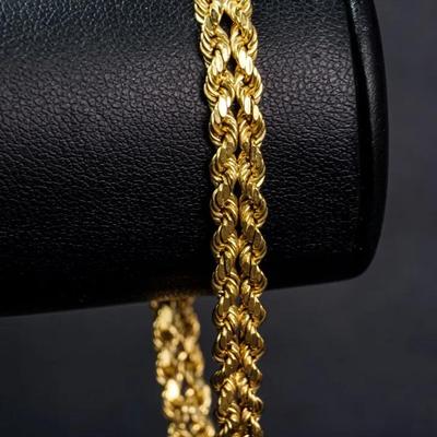 18K Gold 5.3mm Double Rope Chain Bracelet - 7"