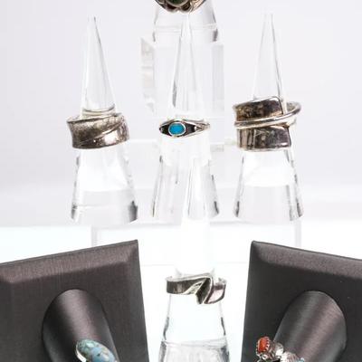 Sterling Silver Rings (7) - Sizes 4.5 to 9.25