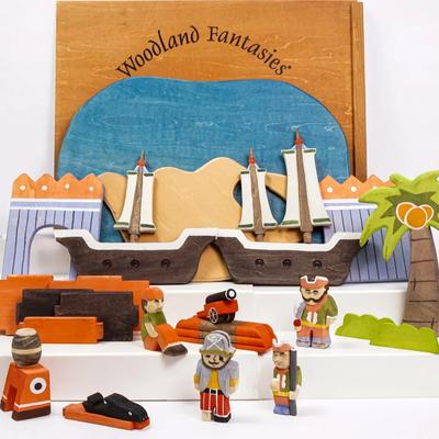 Woodland Fantasies Carved Wood Toy Pirate Playset