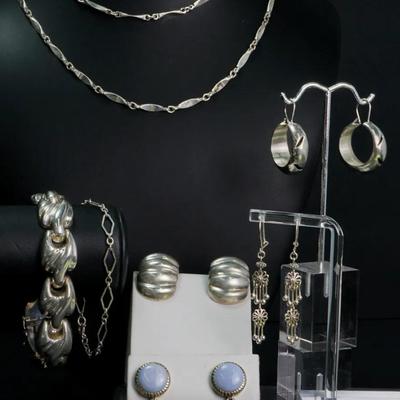 Sterling Silver Earrings, Bracelets & Necklace