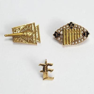 14K Gold Lapel Pins: Sorority, Honor Society & Initial "E"