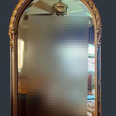 Vintage Wall Mirror With Ornate Gilt Top - 17.5x36”