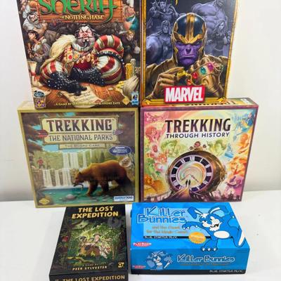 Family Board Game Collection: SEALED Marvel Splendor &Trekking The National Parks; Plus More