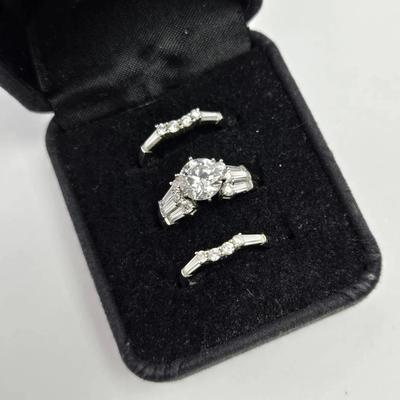 14K White Gold Cubic Zirconia Engagement Style Ring Set - Size 5.5