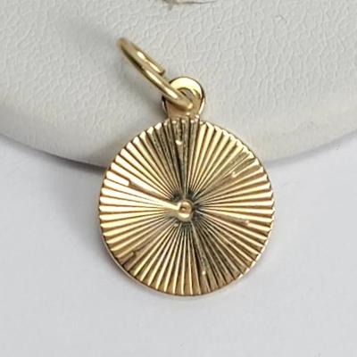14K Gold Textured Sunburst Pendant - .5" Diameter