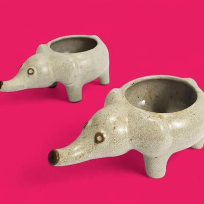 Vintage 1970s David Stewart Lions Valley Stoneware Elephant Planters