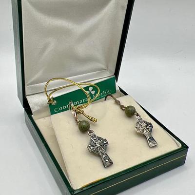 Connemara Marble & 825 Irish Silver Celtic Cross Jewelry 
