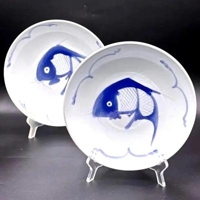 (2) Shallow Blue Fish Bowls