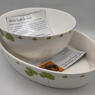 (2) Rachel Allen Tipperary Crystal Shamrock Dishes