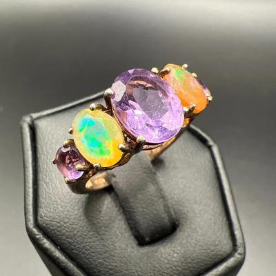 925 Gold Vermeil Ring Jewelry with Five Gemstones — Size 7