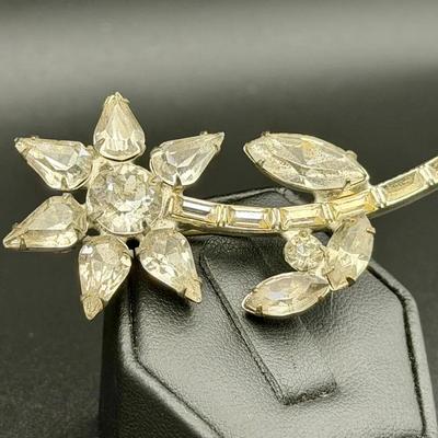Signed Kramer Of New York Rhinestone Flower Brooch