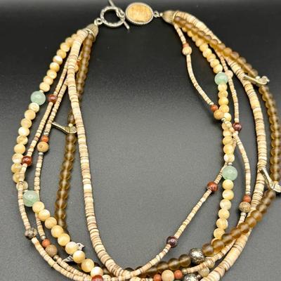 Sterling Silver Clasped Multi Strand Beaded Necklace 