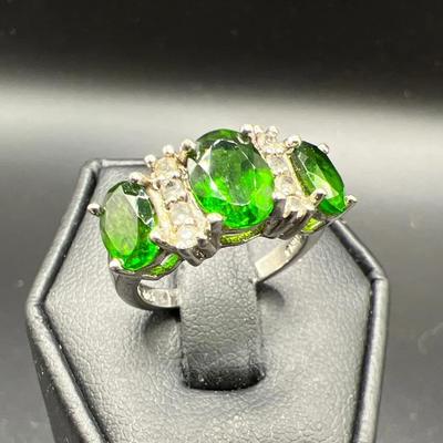 Sterling Silver Jewelry with Sparkling Green Gemstones — Ring Size 5.25