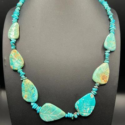 925 Carved Turquoise Necklace with Sterling Silver Clasp