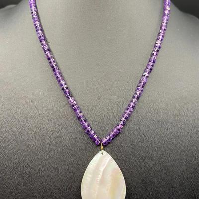 14K Gold Amethyst Necklace with Baroque Pearl Pendant
