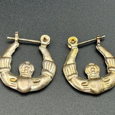 Sterling Silver Signed Claddagh Earrings