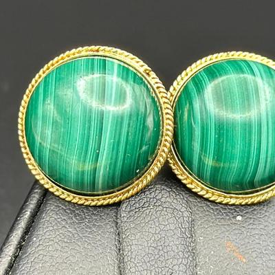 14K Gold & Malachite Earrings 