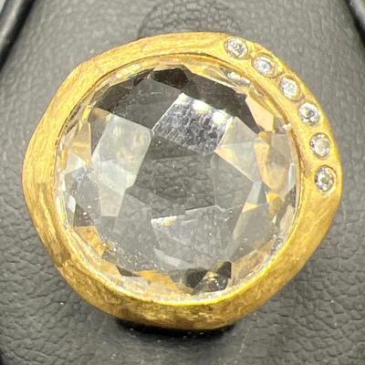 Gold Vermeil Jewelry Stamped 925 with Sparkling Accents — Ring Size 5.5