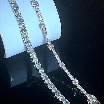 Silvertone Tennis Bracelets with Stones