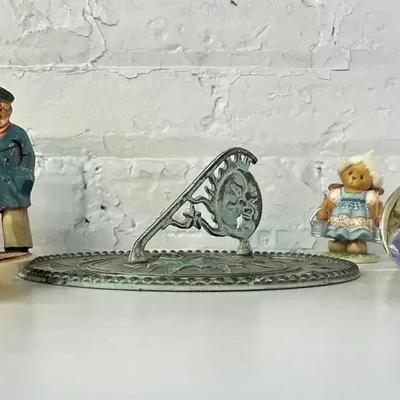 Art Glass Paperweights, Porcelain Figurines, Metal Sundial and More