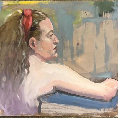 Larry Griggs Unframed Oil on Canvas, Leaning Woman