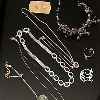 Costume Jewelry with Stones, Sterling Necklace 
