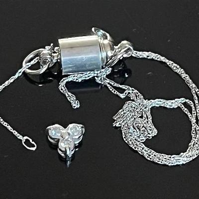 10K White Gold Three Diamond Trifoliate Pendant on 10K Chain