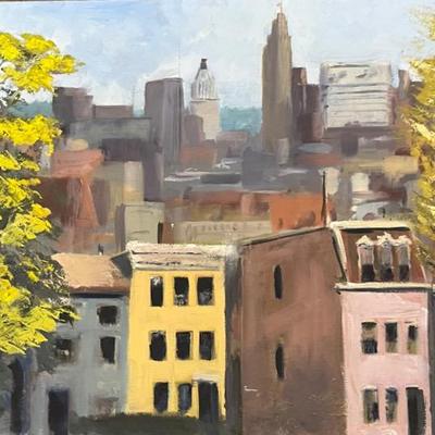 Larry Griggs Unframed Oil on Canvas, Urban View of Cincinnati 
