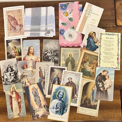 Vintage Group Of Religious Prayer Cards, Holy Cards, Handkerchiefs #2