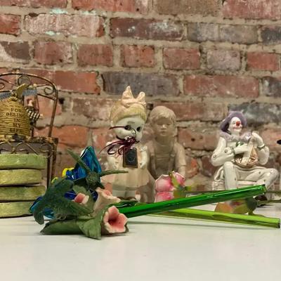 Vintage Japanese Porcelain Doll Figurine, Art Glass Iris, Austin Productions Sculpture and More
