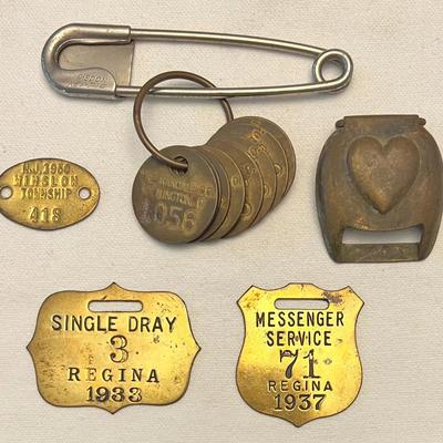 Antique Tool Tags, Fobs & Belt Buckle