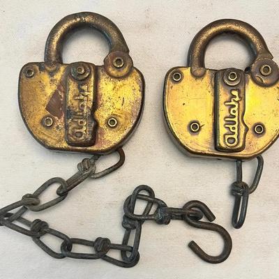 2 - Union - Pacific Railroad Switch Locks, Adlake Solid Brass, No Keys