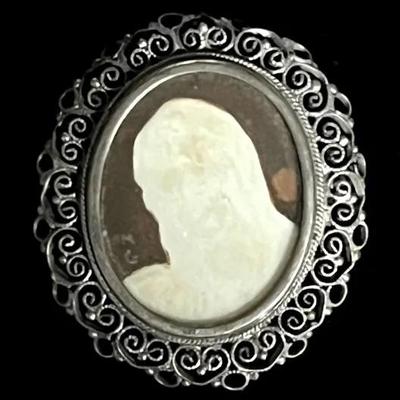 Vintage 800 Silver Filigree Portrait Brooch