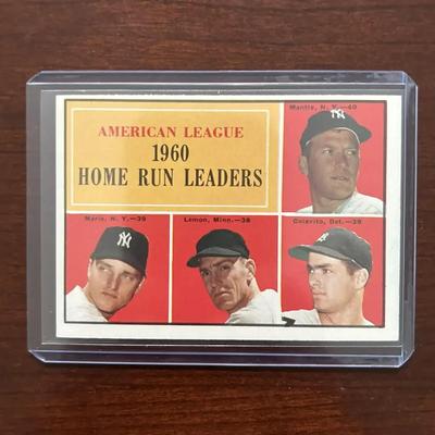 1961 Topps Baseball Card. American League Home Run Leaders. Mickey Mantle, Roger Maris. Card #44