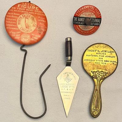 Nice Group Of Antique Advertising Items, Spinning Top, Mirror ++
